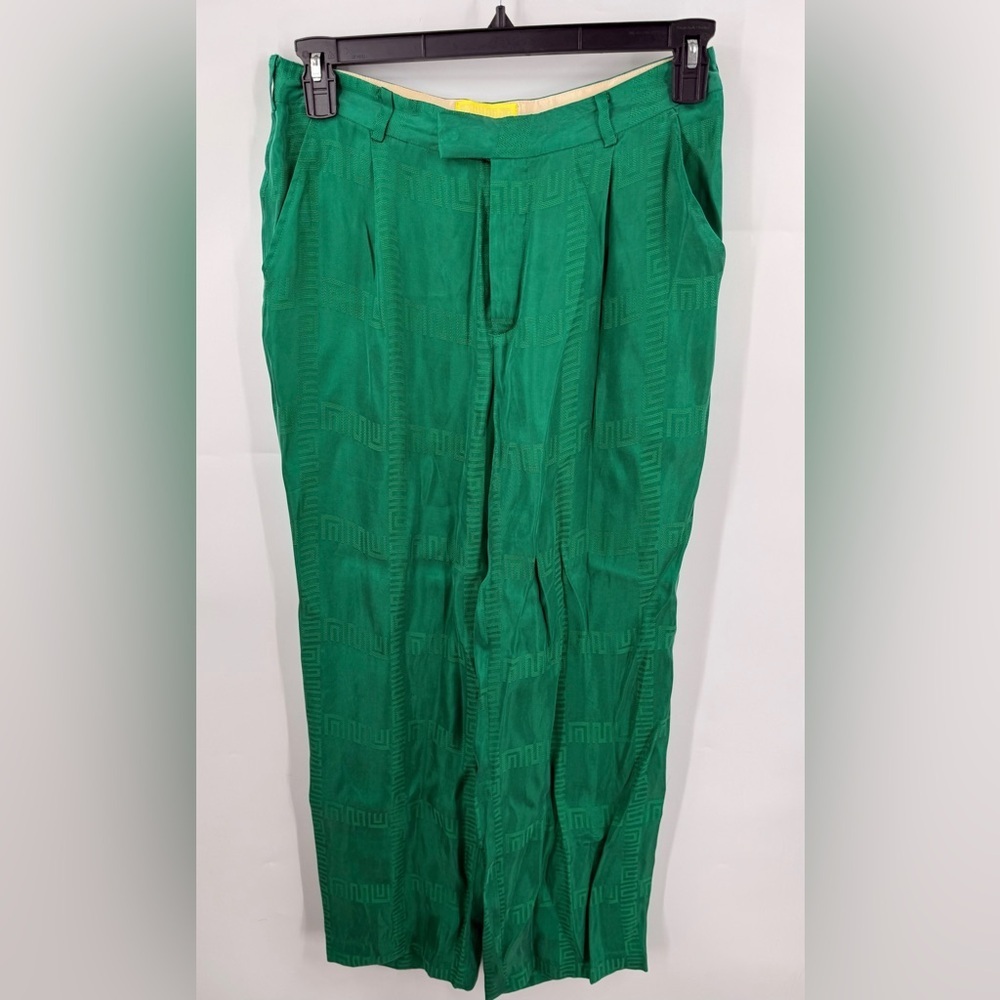 Muma Womens Verdant Logo Illustrated Print Pant Vegan Silk Size Medium Green